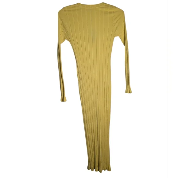 Monrow Women's Butter Yellow Flat-Rib Midi Cardigan Dress NWT Long Sleeve Large - Picture 9 of 10